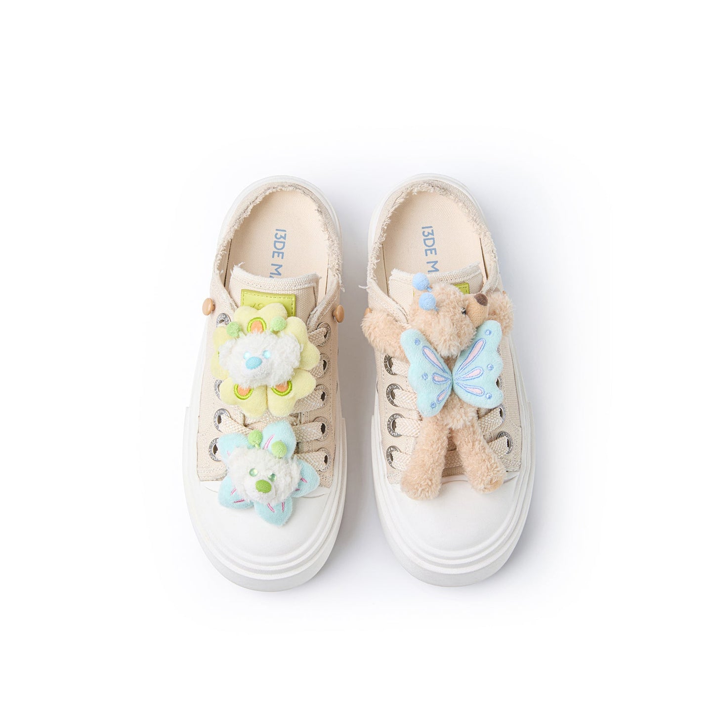 13DE MARZO Floral Butterfly Bear Backless Shoes Khaki