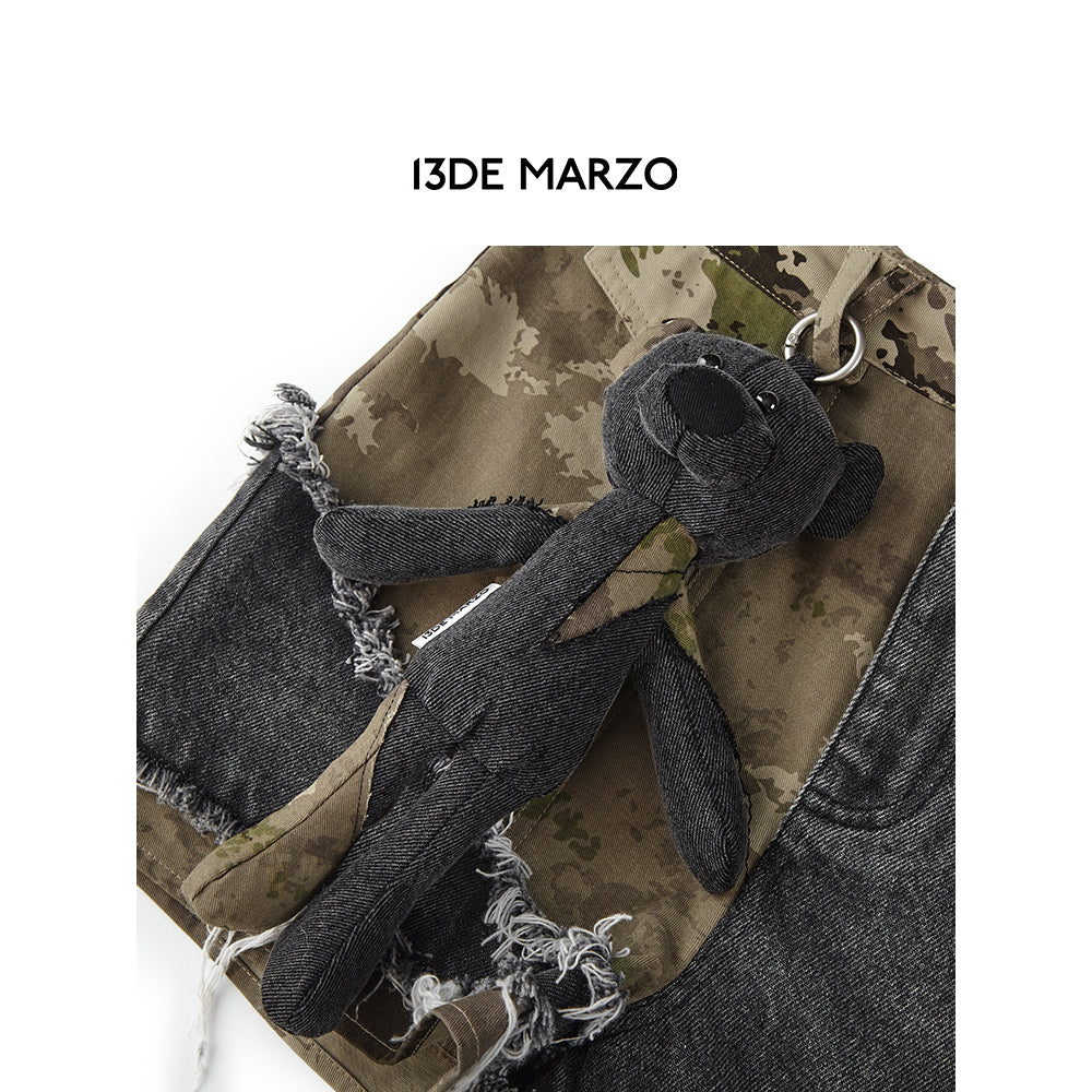 13DE MARZO Camo Patch Denim Shorts