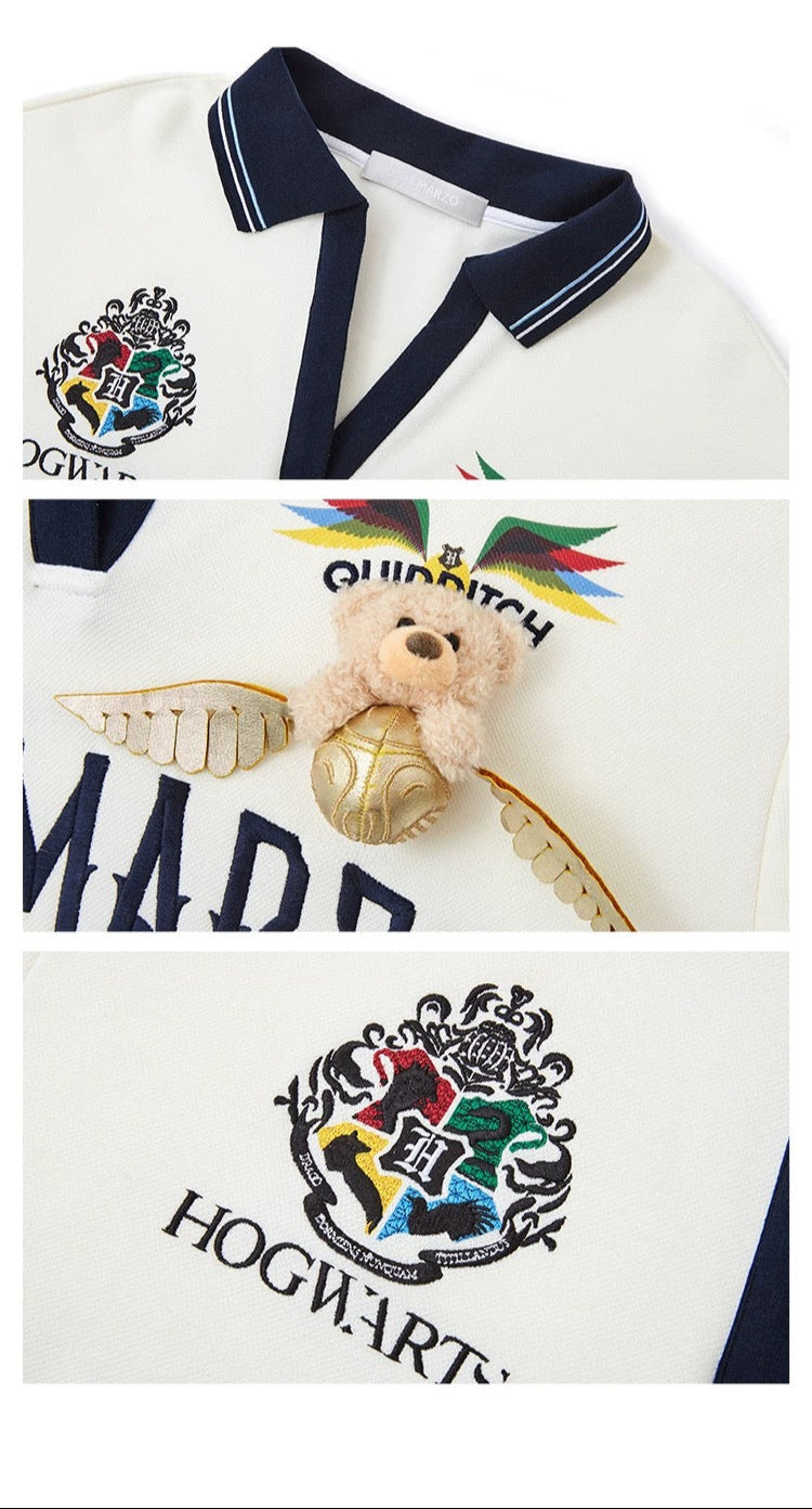 Harry Potter × 13DE MARZO Quidditch Bear Sports Shirt White
