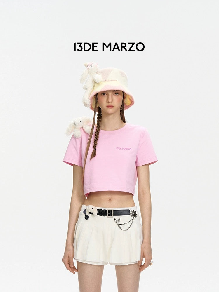 13DE MARZO Doozoo Shoulder Short Top Pink