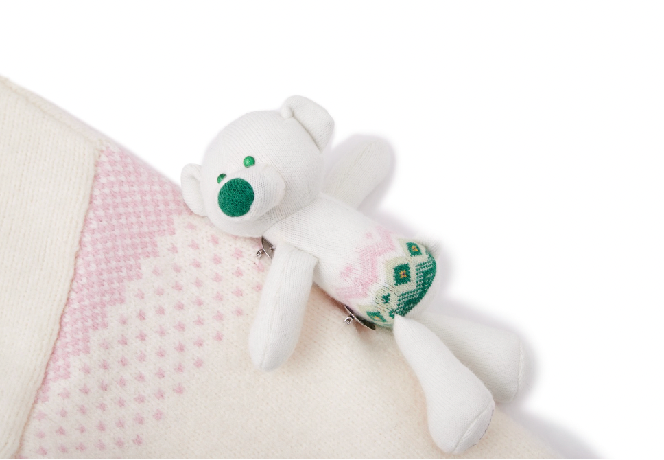 13DE MARZO Fair Isle Bear Cardigan Beige