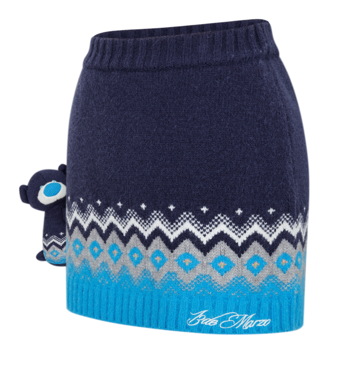 13DE MARZO Fair Isle Bear Knit Skirt Navy Blue