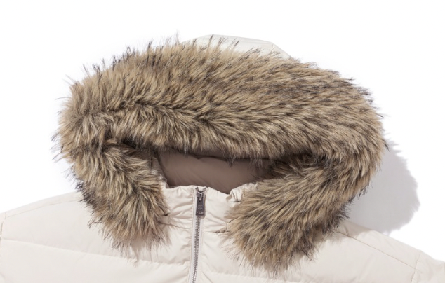 13DE MARZO Bear Fuzzy Hood Down Jacket Almond