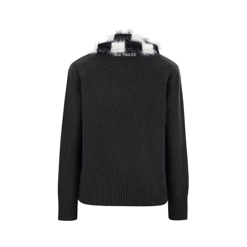 13DE MARZO Bear Thin Scarf Sweater Dark Grey