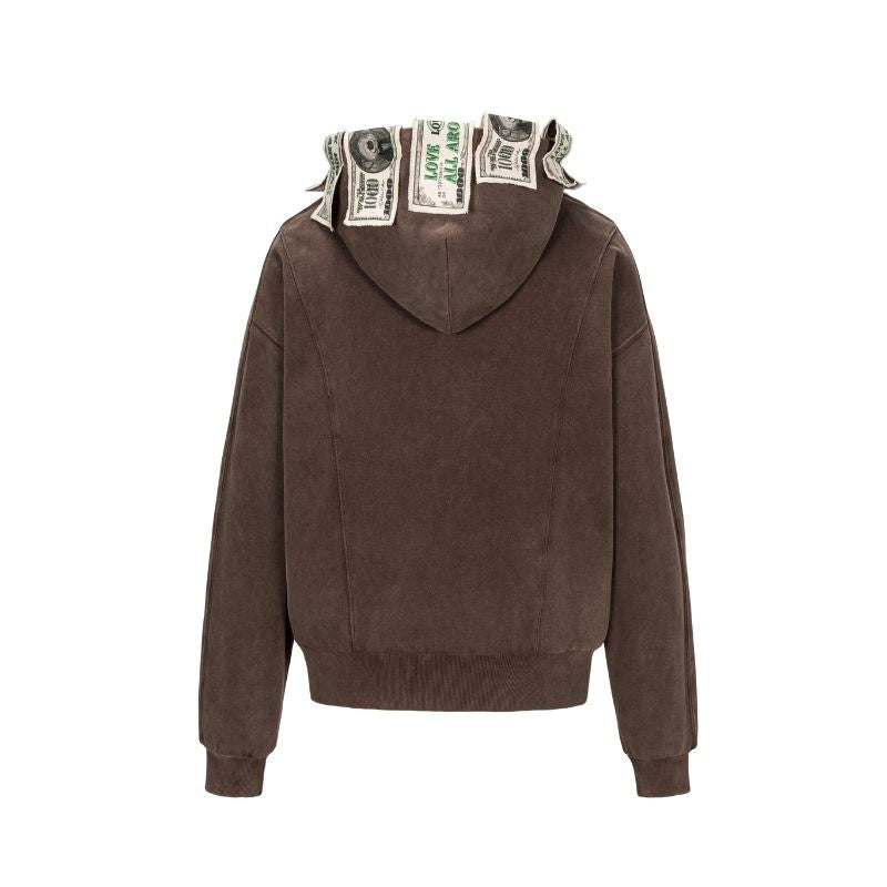 13DE MARZO Bear Cash Zipper Hoodie Brown
