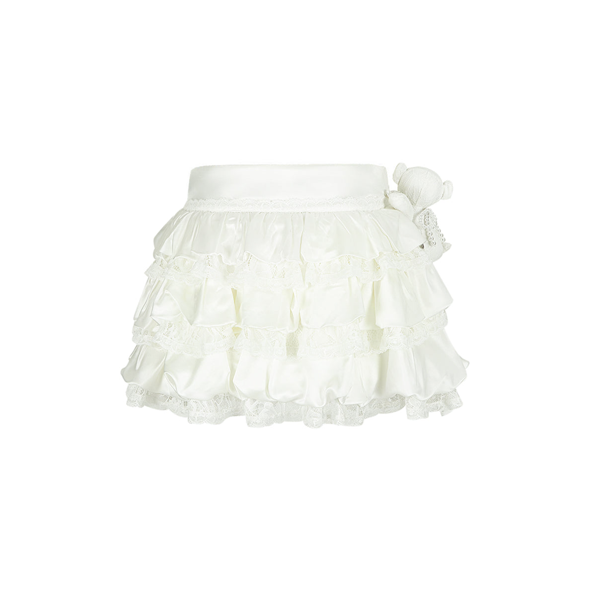 13DE MARZO Bear Lace Bud Skirt White