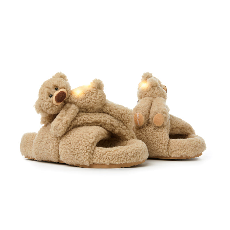 13DE MARZO Luminous Bear Criscross Slippers Khaki – Fixxshop