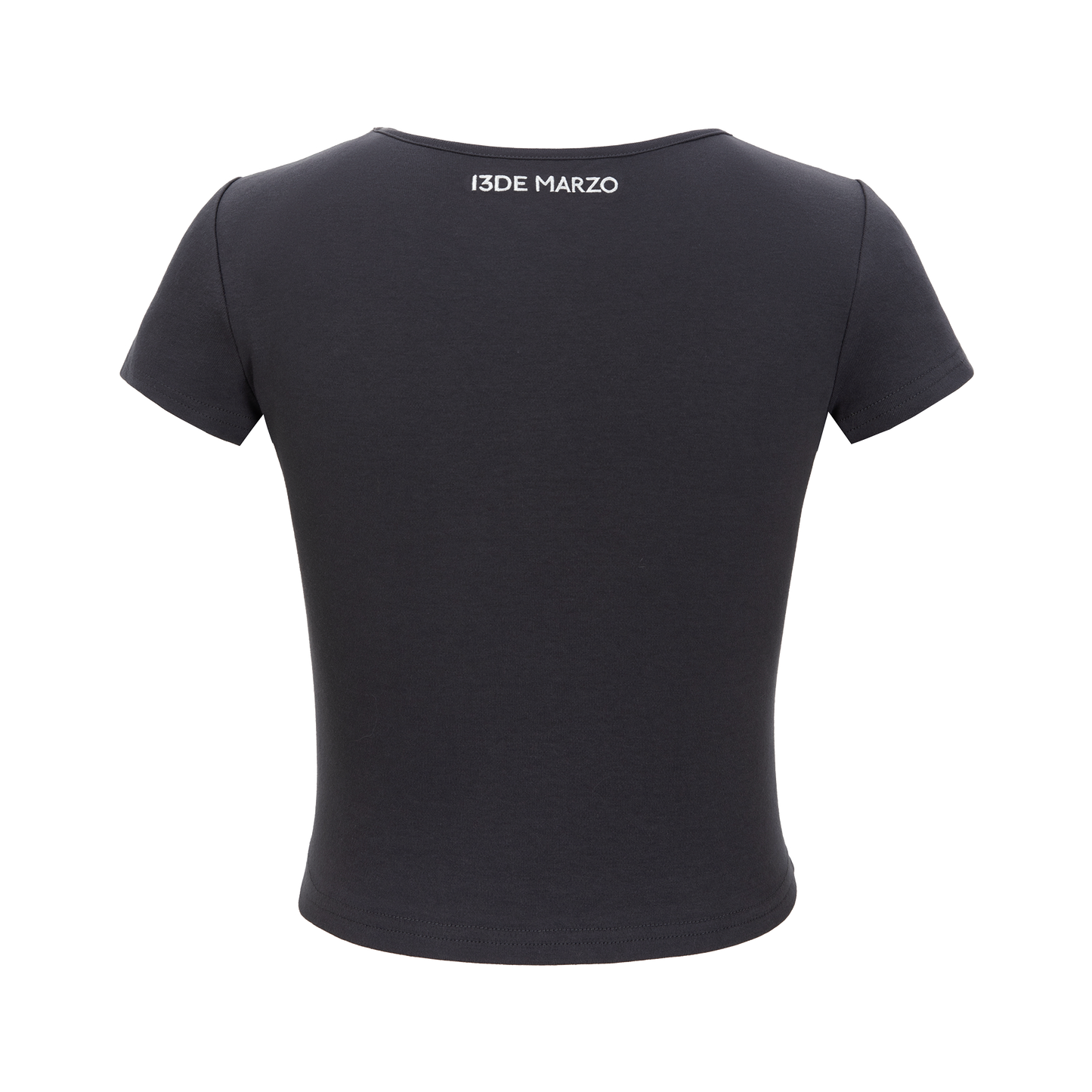 13DE MARZO Rhinestone Cropped Top Dark Grey