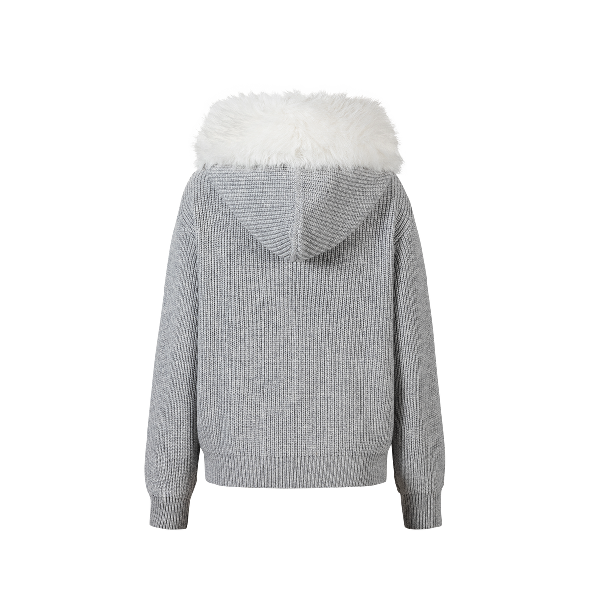 13DE MARZO Pom-pom Bear Fur Collar Knit Jacket Grey