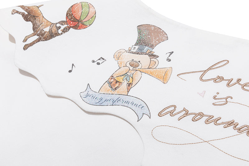 13DE MARZO Detachable CapeCircus Print Shirt White