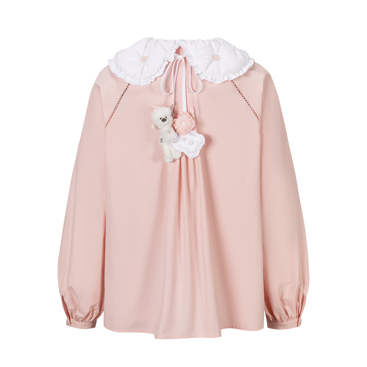13DE MARZO Nighty Night Bear Double Collar Shirt Pink