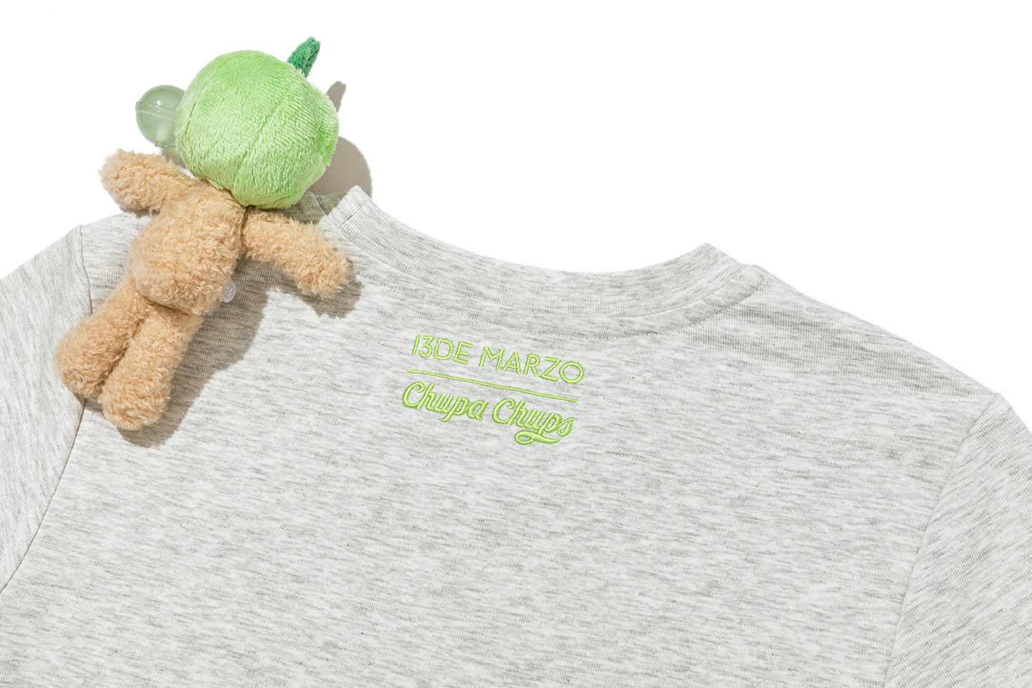 13DE MARZO Fruit Illustration Fitted T-shirt Grey