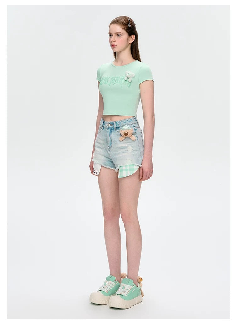 13DE MARZO Rhinestone Cropped Top Green