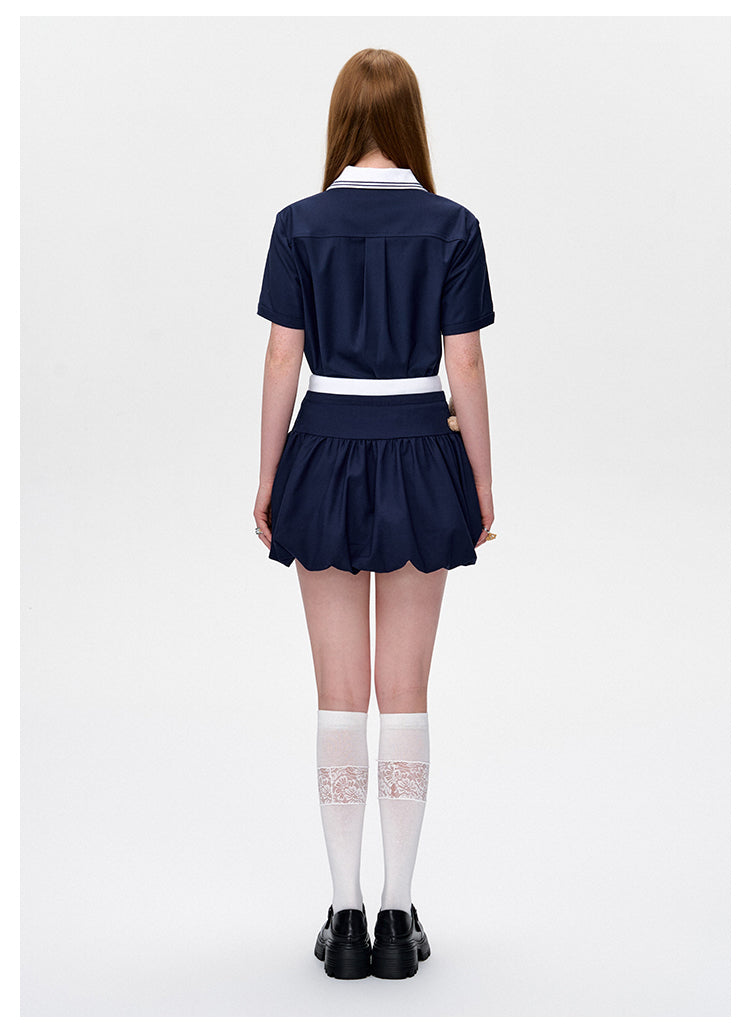 13DE MARZO Bear Sailor Bud Skirt Navy Blue
