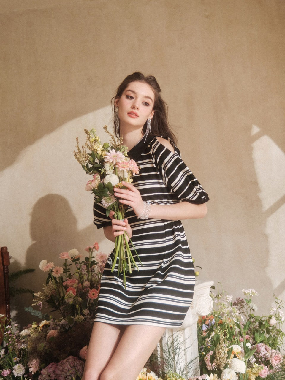 THREE QUARTERS Striped Oxford Knit Dress