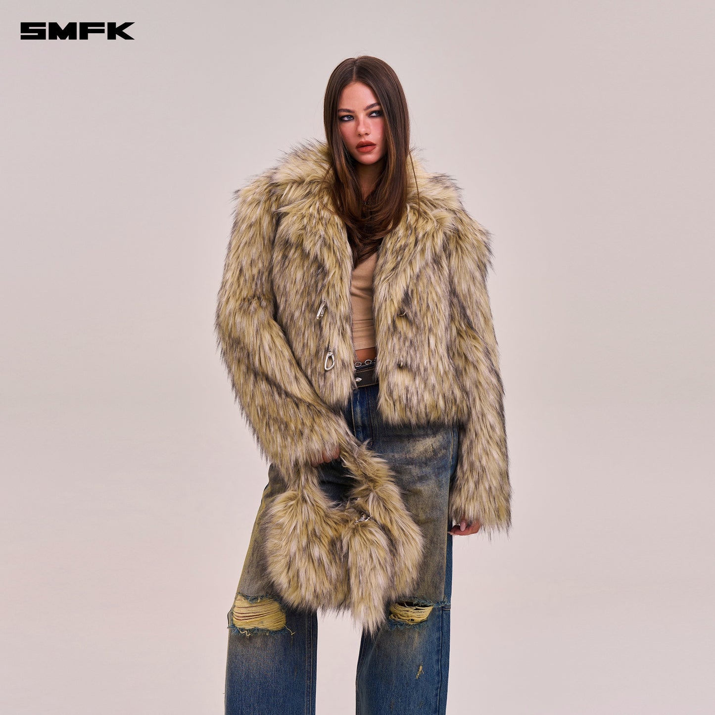 SMFK Compass Cobble Furry Bag Small Wolf Brown