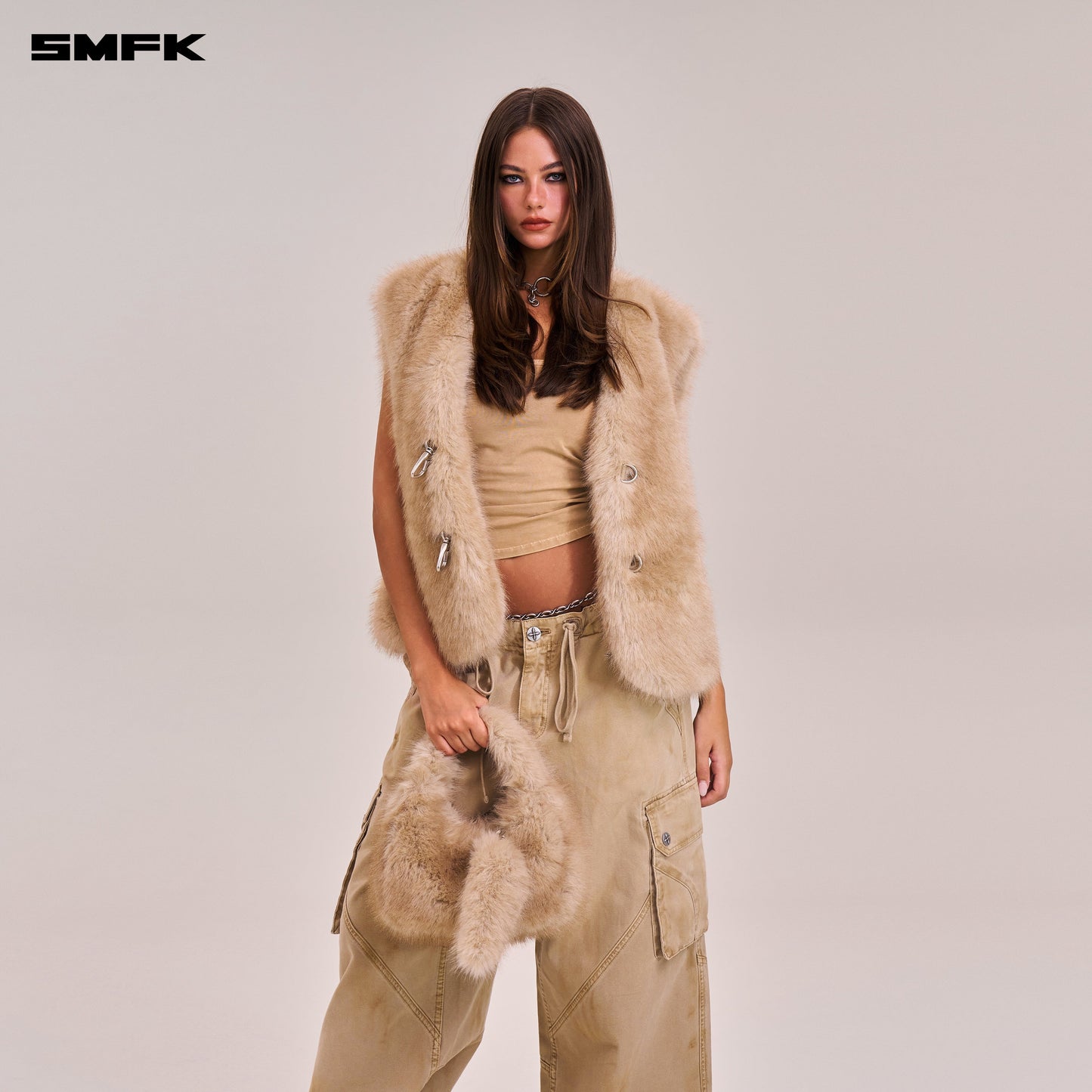 SMFK Compass Cobble Furry Bag Small Sand