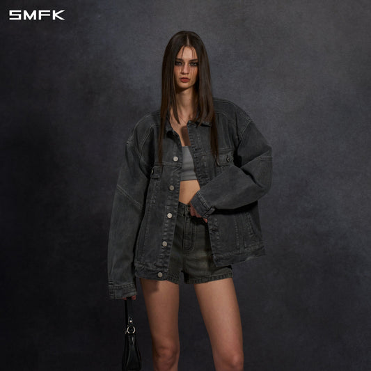 SMFK Vintage Storm Fade Loose Denim Jacket Fade Denim U Fade Ash