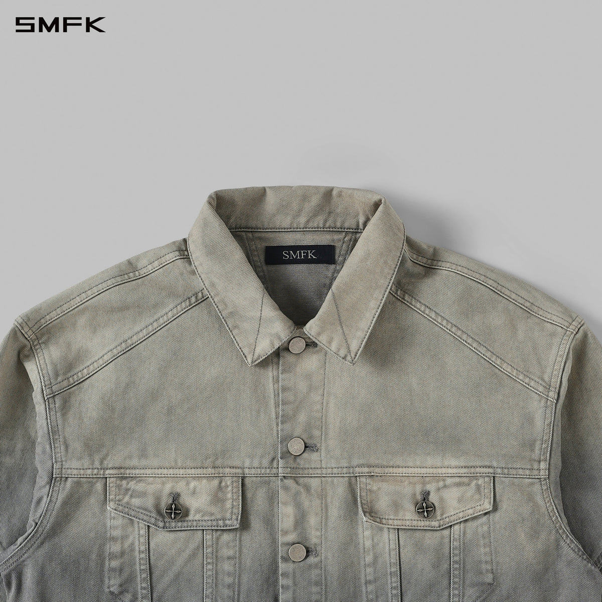 SMFK Vintage Storm Fade Loose Denim Jacket Fade Denim U Fade Cloud Grey