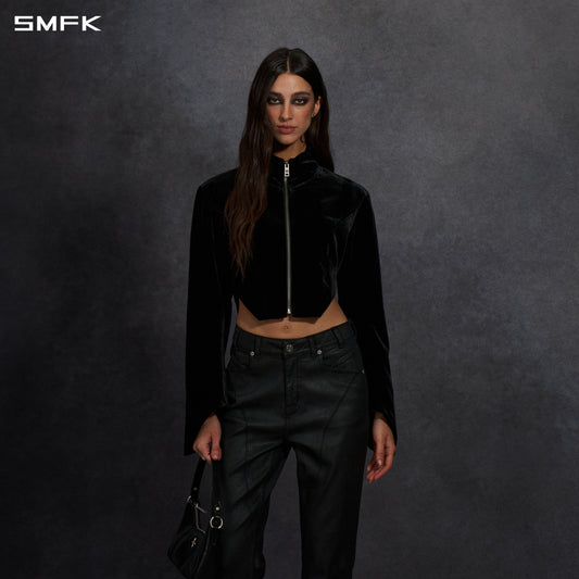 SMFK Myth Aeolus Symmetry Cut Velvet Cargo Jacket Silk Velvet Black Velvet