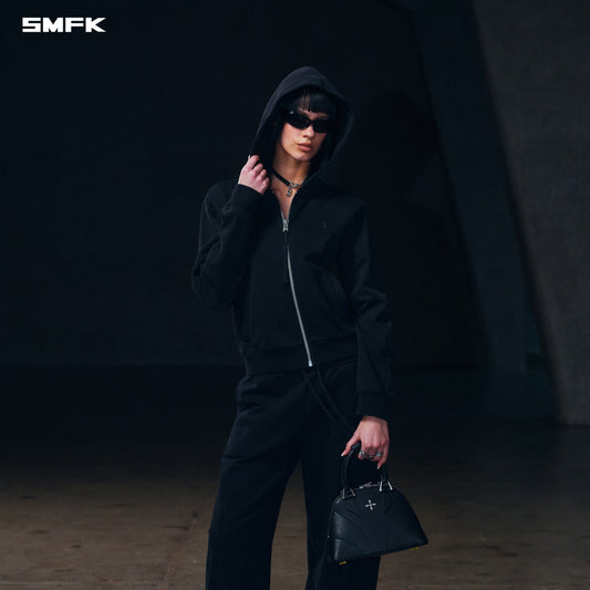 SMFK Vintage Muse Zipper Sports Hoodie Cotton Vanish Black