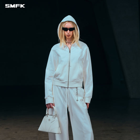 SMFK Vintage Muse Zipper Sports Hoodie Cotton Cloud White