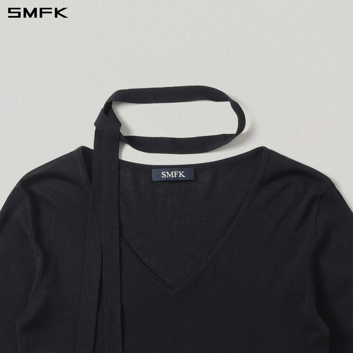 SMFK Myth Siren Rove V-Neck Slim Knit Pullover Acetate+Cotton Wild Black