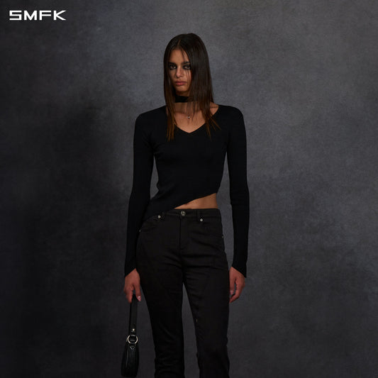SMFK Myth Aeolus Asymmetry Slim Knit Pullover Silk+Lenzing Tencel+Cotton Wild Black