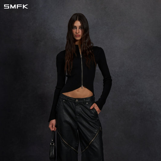 SMFK Myth Aeolus Evening Slim Collar Knit Jacket Tencel+Silk Wild Black