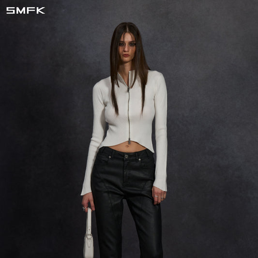 SMFK Myth Aeolus Evening Slim Collar Knit Jacket Tencel+Silk Cloud White