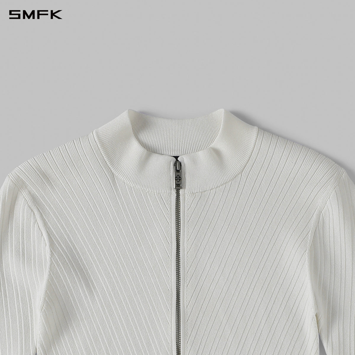 SMFK Myth Aeolus Evening Slim Collar Knit Jacket Tencel+Silk Cloud White