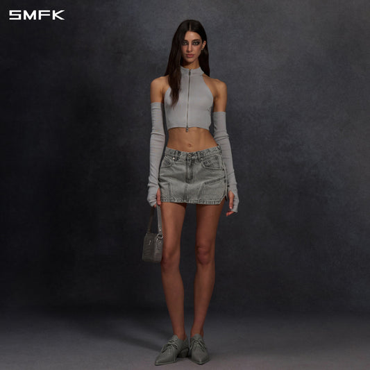 SMFK Mirage Prism Denim Short Skirt Denim Cotton Glacier Grey