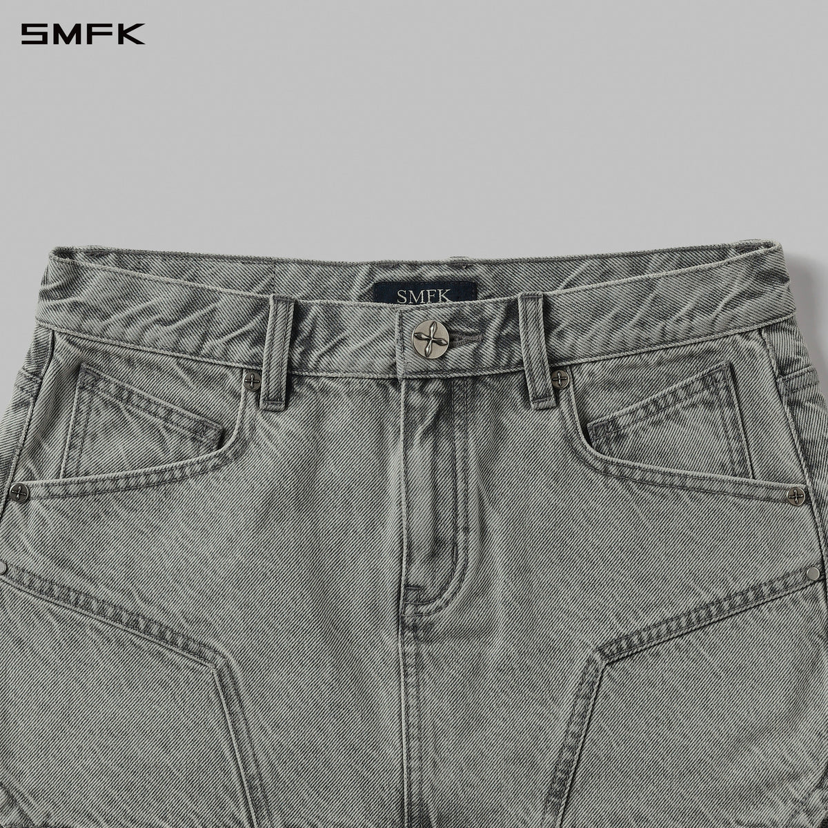 SMFK Mirage Prism Denim Short Skirt Denim Cotton Glacier Grey