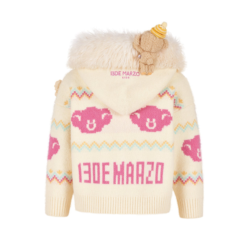 13DE MARZO Babybear Fair lsle Zip Hoodie Beige