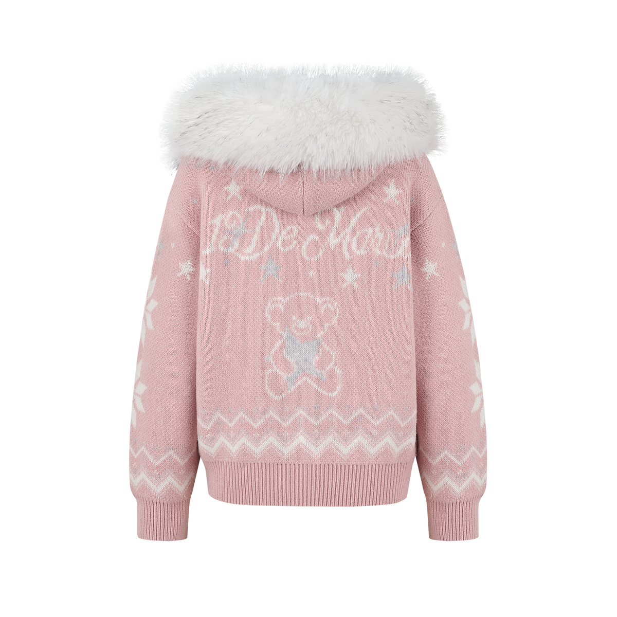 13DE MARZO Fair Isle Collar Zip Hoodie Pink