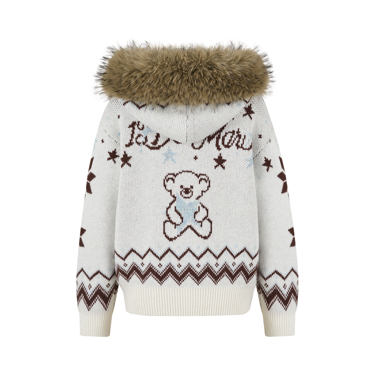 13DE MARZO Fair Isle Collar Zip Hoodie Beige