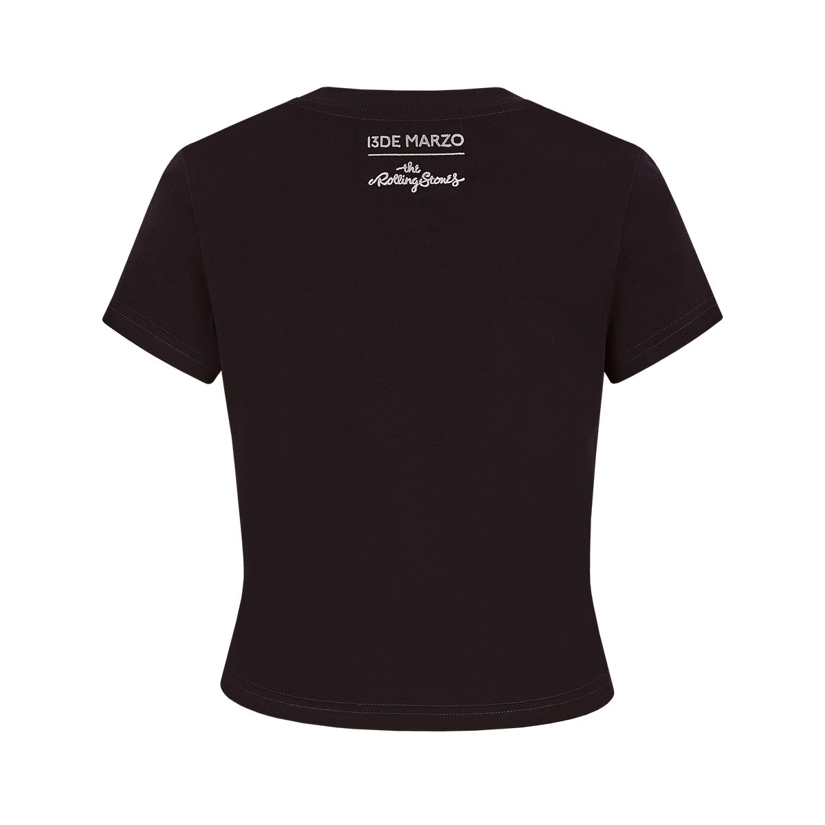 13DE MARZO Rolling Stones Cropped Distressed Tee Black