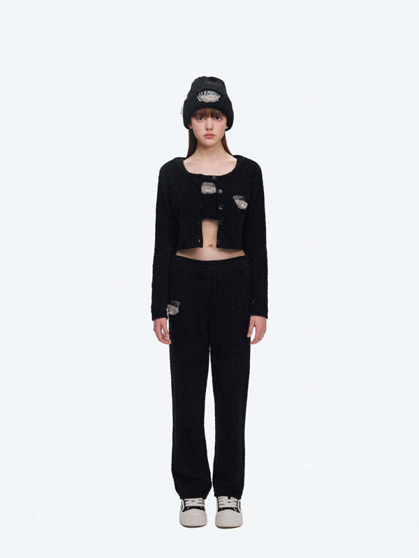 13DE MARZO Embroidered Plush Beanie Black