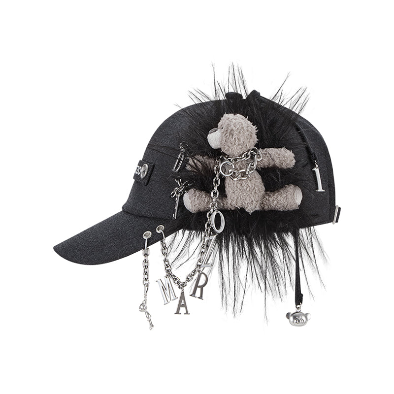13DE MARZO Chains Fuzzy Ear Flap Cap Black