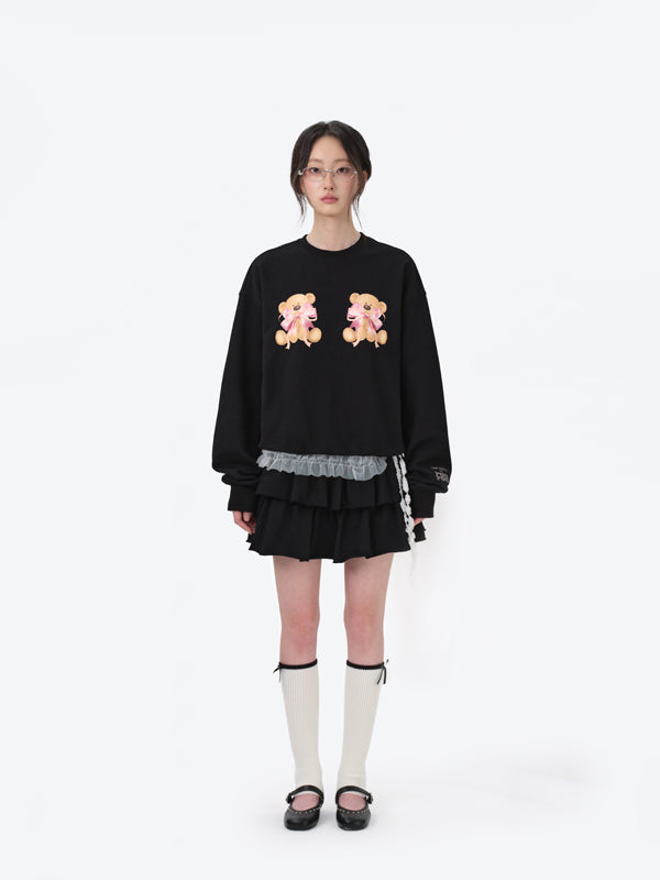 13DE MARZO x RONRON Double Ribbon Bear Sweater Black