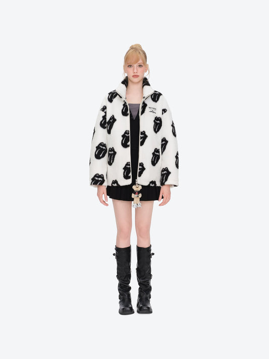 13DE MARZO Rolling Stones All-Over Print Coat White
