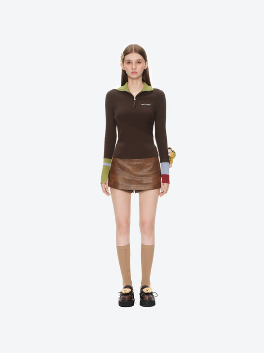 13DE MARZO Snow Bear Asymmetric Cuff Top Brown