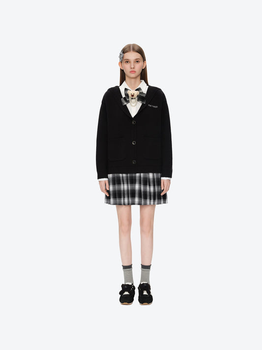 13DE MARZO Mock Three Piece Knit Pleated School Dress Black