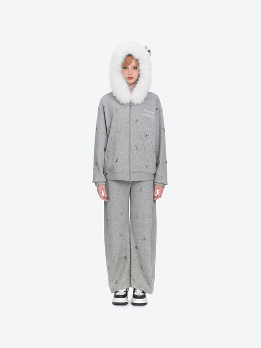 13DE MARZO Rolling Stones Bear Zip Hoodie Grey