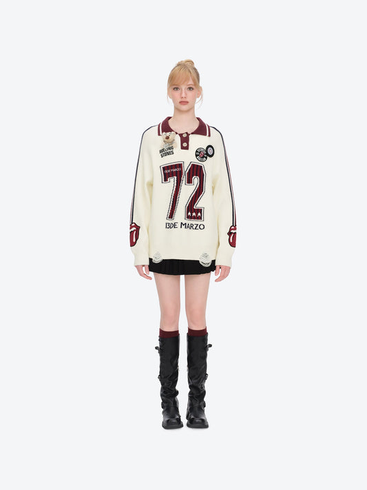 13DE MARZO Rolling Stones Weave Sweater Beige