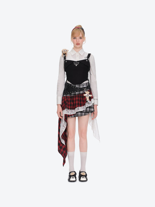 13DE MARZO Rolling Stones Asymmetrical Lace Skirt Red