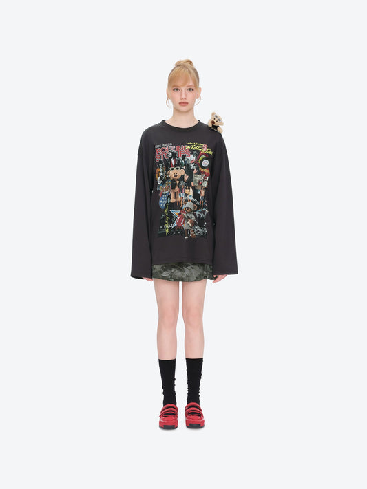 13DE MARZO Rolling Stones Print Sleeve T-shirt Black