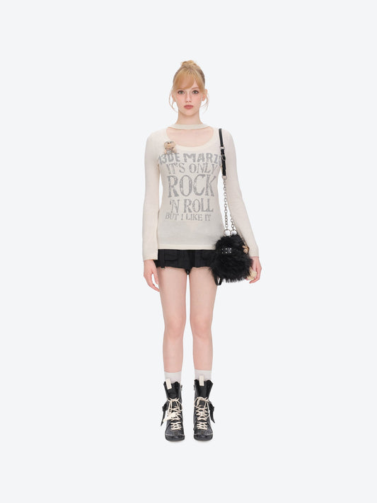 13DE MARZO Rolling Stones Furry Underarm Bag Black
