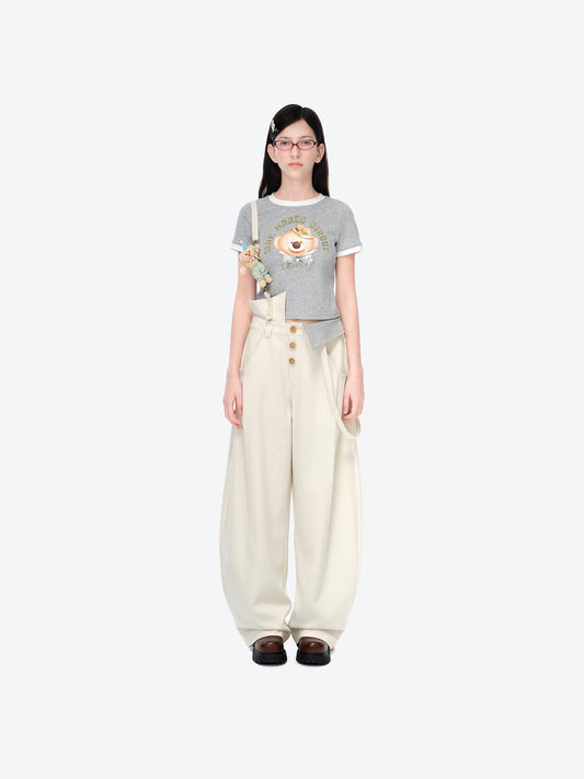 13DE MARZO Detachable Clown Bear Overall Beige