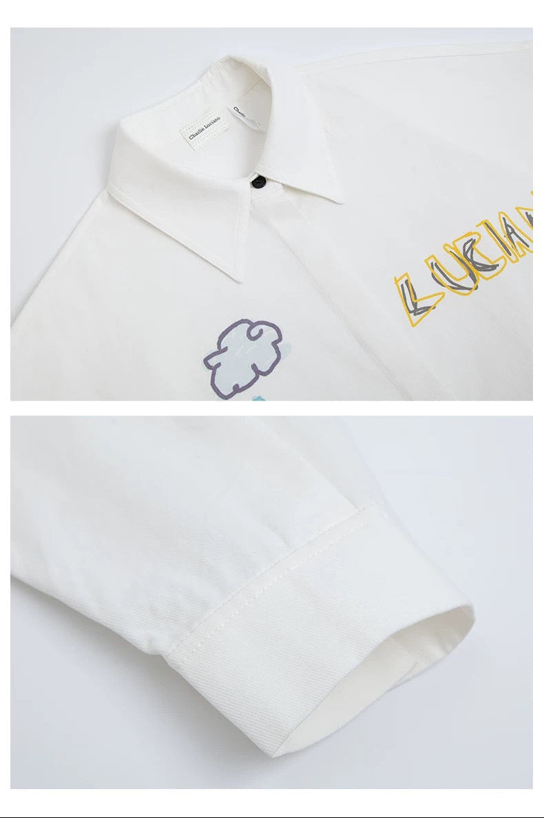 Charlie Luciano Playful Print Detachable-Sleeve Shirt White